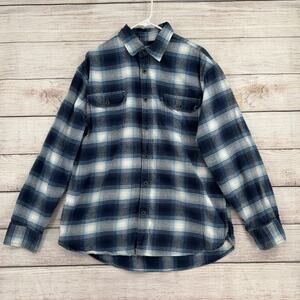 Jachs Button Down Flannel Shirt Mens XL Blue White Long Sleeve 2 Pocket